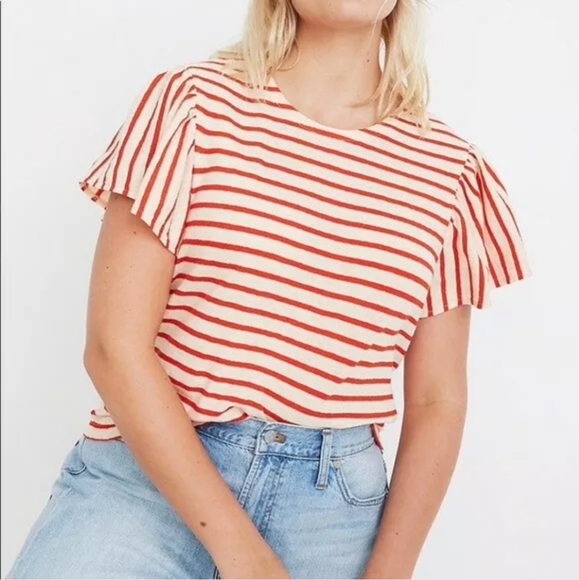 NWT Madewell Flutter Sleeve Tee Stripe Shirt - Picture 7 of 8